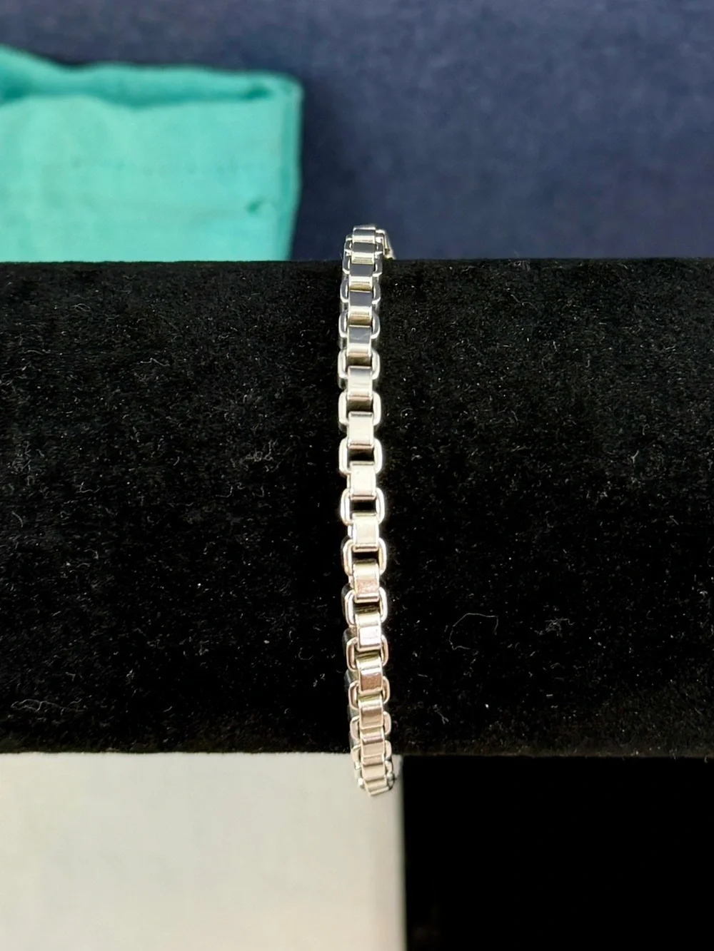 TIFFANY & CO. Sterling Silver Venetian Box Chain Bracelet 15.6g; 7.5” w/ COA